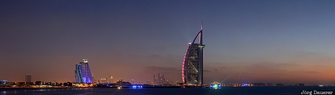 ARE, blue hour, Burj Al Arab, Dubai, Dubayy, evening light, flood lit