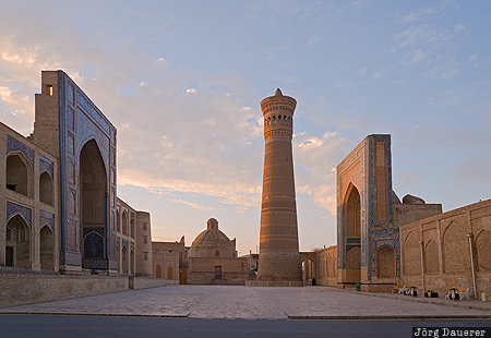 Po-i-Kalyan Complex Buchara, UZB, Uzbekistan, Kalan Minaret, Miri Arab Madrasah, morning light, Poi Kalan complex