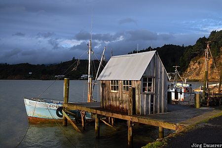 Boat Shed New Zealand, Waikato, Coromandel, boat, boat shed, clouds, coast, Neuseeland