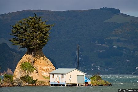 New Zealand, Otago, Portobello, boat shed, boathouse, otago Peninsula, rock, Neuseeland
