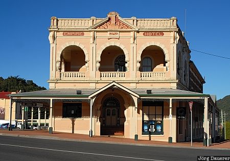 Australia, Tasmania, Queenstown, morning light, sky, blue sky, windows, Australien, Down Under, Tasmanien