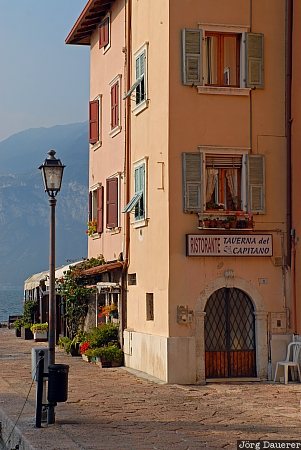 evening light, facade, harbor, Italy, Lago di Garda, Lake Garda, Magugnano, Italien, Italia