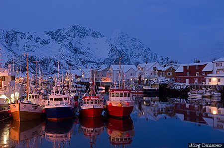 Henningsvær Henningsvær, NOR, Nordland, Norway, Austvågøy, blue hour, boats, Norwegen, Norge