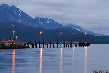 Svensby Svensby, blue hour, Breivikeidet, evening light, ferry, ferry terminal, jetty, lamps, low clouds, lyngen Alps