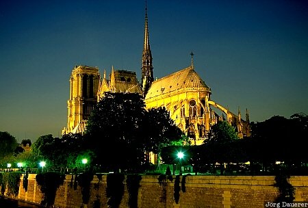 Notre Dame, church, cathedral, night, Seine, Paris, France, Ile De France, Frankreich
