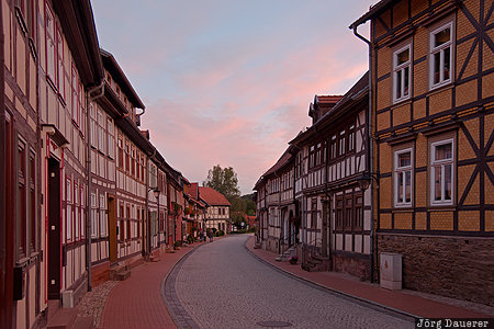 DEU, Germany, evening light, facade, half-timbered, Saxony-Anhalt, street, Stolberg, Deutschland