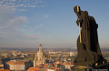 Dresden, Germany, Saxony, DEU, city hall, statue, Frauenkirche, Deutschland, Sachsen