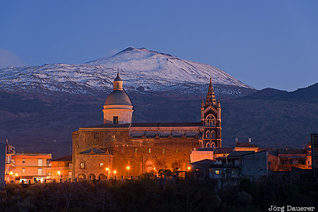 Mount Etna ITA, Italy, Randazzo, Basilica of Santa Maria Assunta, blue hour, Church of Santa Maria, evening light, Sicily, Italien, Italia, Sizilien, Sicilia