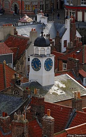 Whitby Market Hall United Kingdom, Whitby, Yorkshire, clock, roofs, white steeple, market hall, Großbritannien, Vereinigtes Königreich, Grossbritannien, Vereinigtes Koenigreich