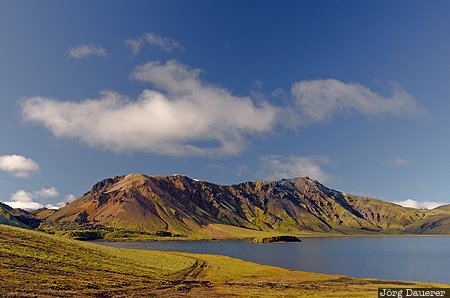 Frostastaðavatn Iceland, ISL, Suðurland, blue sky, clouds, Frostastaðavatn, green, Sudurland, Frostastadavatn