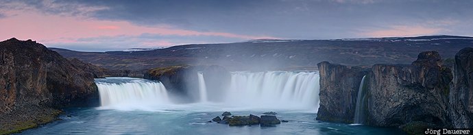 Goðafoss clouds, evening light, Goðafoss, midnight sun, motion, Skjálfandafljót, sunset, Iceland, Norðurland Eystra, Nordurland Eystra, Godafoss