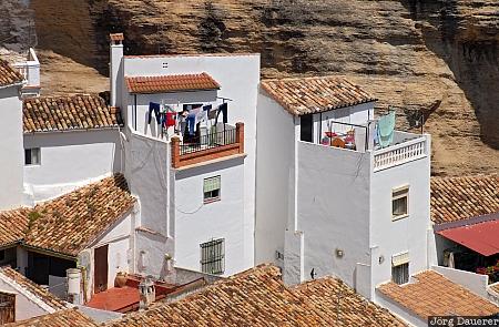 Spain, Andalusia, Alcala Del Valle, balcony, laundry, pueblo Blanco, roof, Spanien, Espana, Andalucia, Andalusien