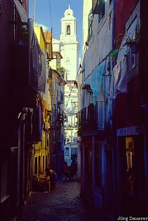 Alfama, houses, street, Lisbon, Portugal