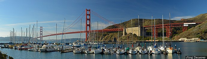 boats, bridge, California, Fort Winfield Scott, Golden Gate, Golden Gate Bridge, illumination, United States, USA, Vereinigte Staten, Kalifornien, CA