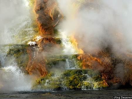 hot water, Firehole River, colours, steam, thermal feature, Yellowstone National Park, Wyoming, United States, USA, Vereinigte Staten, WY