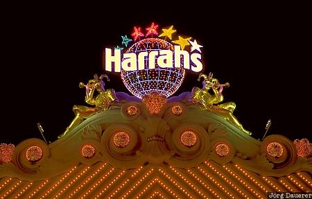Harrahs Casino, night, Las Vegas, Nevada, United States, illumination, NV, USA, Vereinigte Staten
