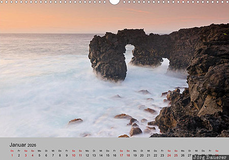 Fajã da Ribeira, Sea Arch, São Jorge, Azores, Azoren, Portugal, calendar
