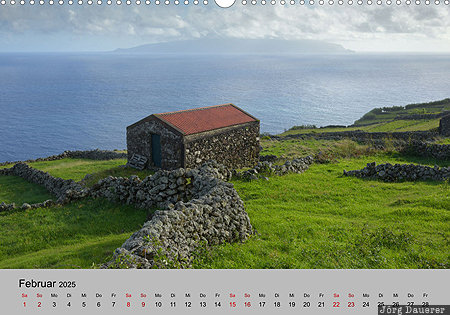 Corvo, Flores, Azores, Azoren, Portugal, calendar, February