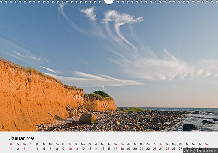 Cliffs near Reersø, Zealand, Denmark, calendar, January, German, Dänemark, Daenemark