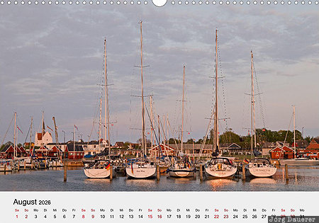 Bagenkop Harbor, Langeland, Southern Denmark, Denmark, calendar, August, German, D&auml;nemark, Daenemark