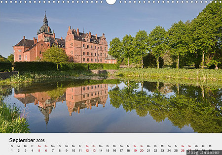 Vallø Castle, Zealand, Denmark, calendar, September, German, Dänemark, Daenemark