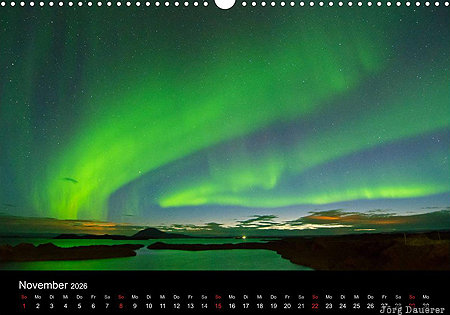 Polar Light, Mývatn lake, Aurora Borealis, Norðurland Eystra, Iceland, calendar, November