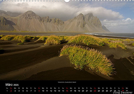 Vesturhorn, Austurland, Iceland, calendar, March