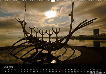 Sun Voyager, Reykjav&iacute;k, H&ouml;fu&eth;borgarsv&aelig;&eth;i&eth;, Iceland, calendar, July, Reykjavik