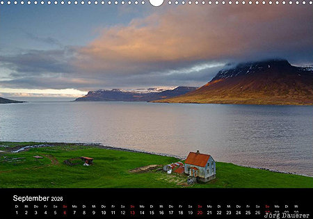 Hut, Seyðisfjörður, Austurland, Iceland, calendar, September, Seydisfjoerdur