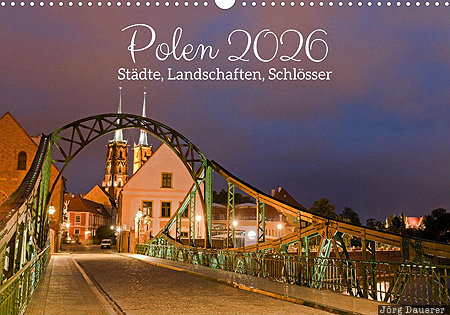 Tumski Bridge, Wroclaw, Breslau, Lower Silesia, Poland, calendar, title