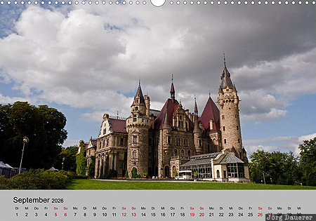 Moszna Castle, Moszna, Opole, Poland, calendar, September, German
