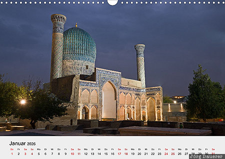 Gur-e-Amir, Samarkand, Uzbekistan, calendar, January, German