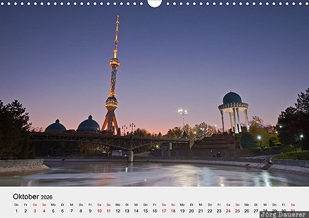 Tashkent Tower, Tashkent, Uzbekistan, calendar, October, German