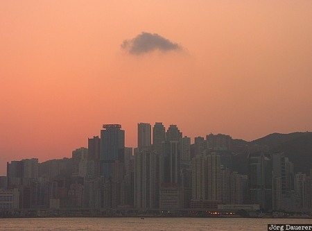 Hong Kong sunrise, China, Hong Kong, skyline, sunrise, red clouds, sky